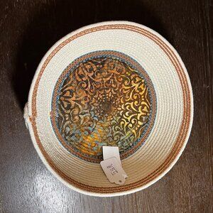 Handmade Ivory Rope Bowl Basket Brown Blue Yellow Designs 4 Remotes Makeup Keys